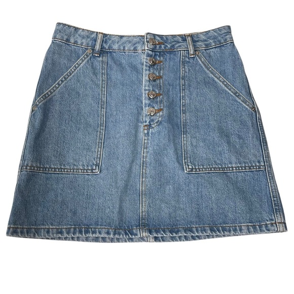Topshop Denim Skirt Blue Button Front Closure Pockets Cotton Size 6 90s Y2K Boho - Picture 2 of 16